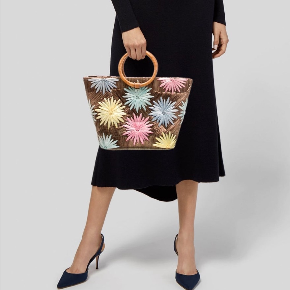 KATE SPADE Top Handle Raffia Flowers/Polka Dot, Dust Bag EUC 🤎🩷🩵 ✨HOST PICK✨
